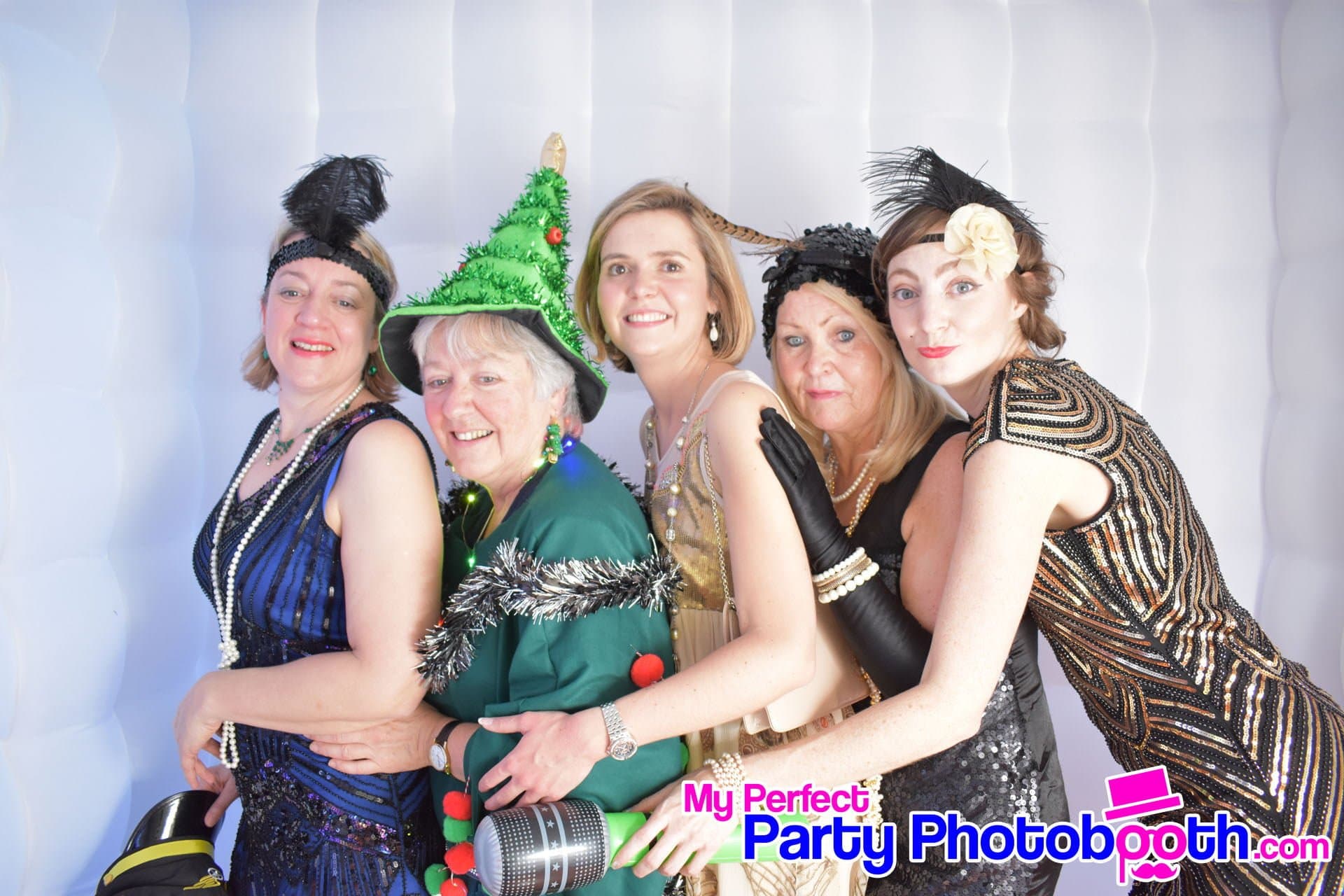 Guests at a Roaring 1920s-themed Christmas party