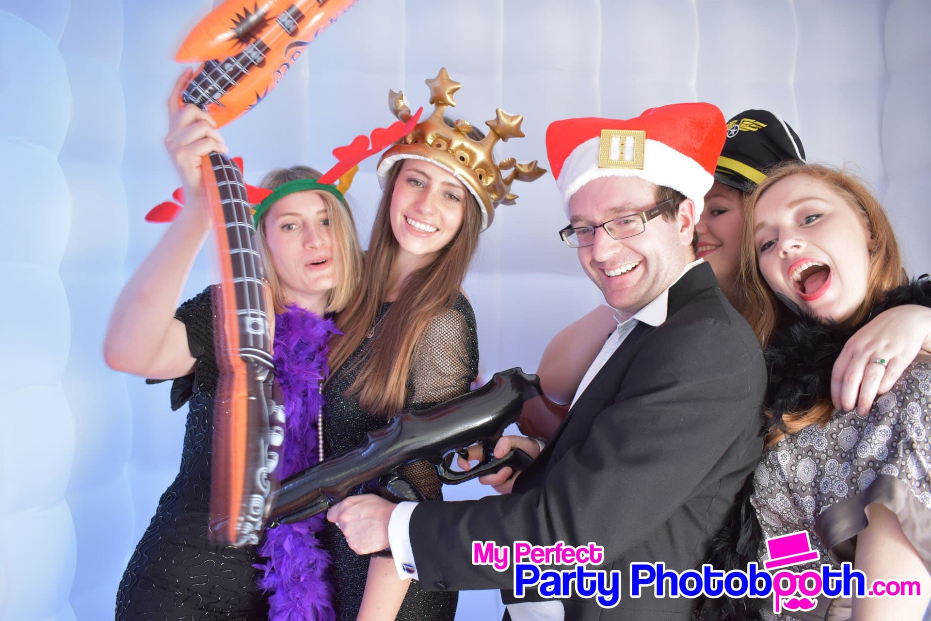 Guests at a Roaring 1920s-themed Christmas party