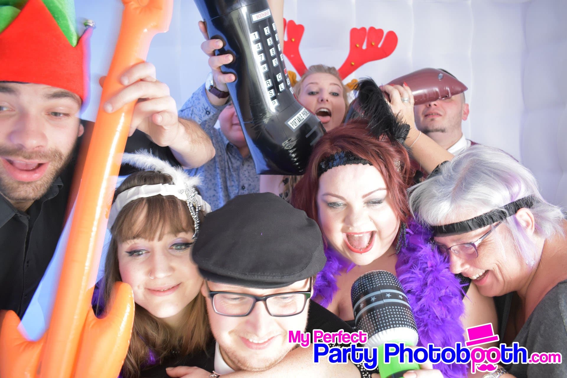 Guests at a Roaring 1920s-themed Christmas party