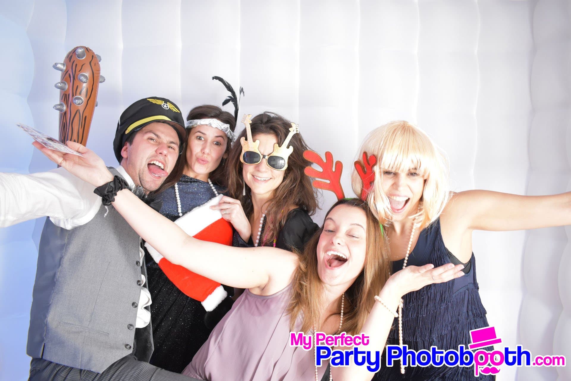 Guests at a Roaring 1920s-themed Christmas party