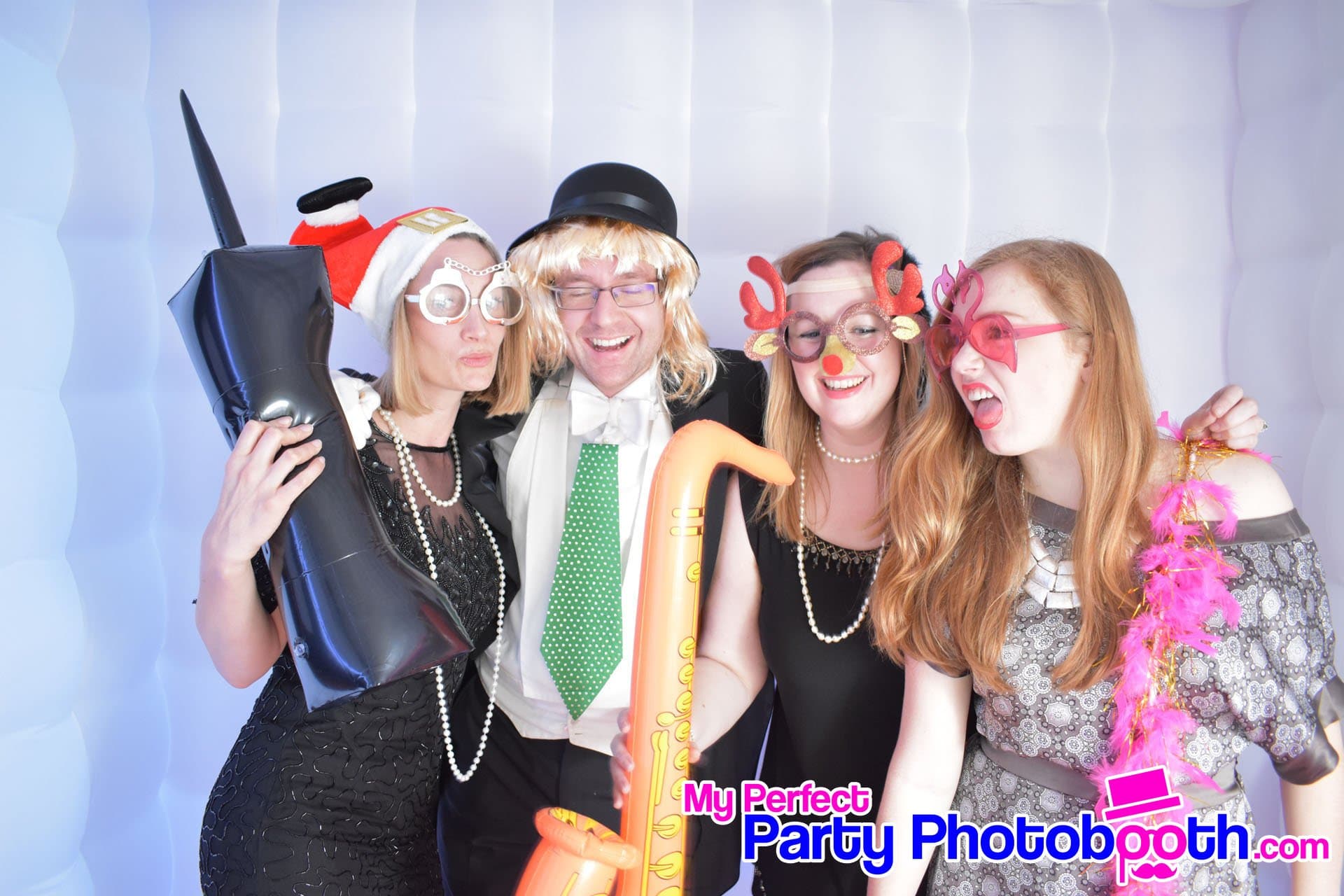 Guests at a Roaring 1920s-themed Christmas party